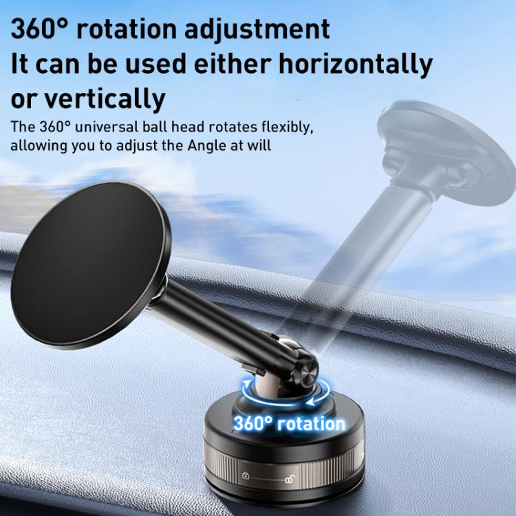 J34 Retractable Vacuum Adsorption Magnetic Car Phone Holder - Black