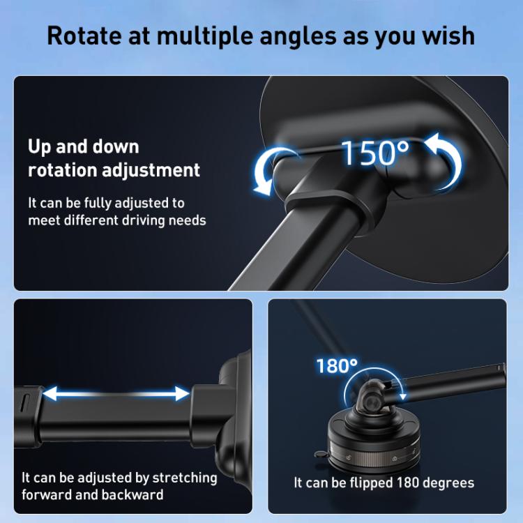 J34 Retractable Vacuum Adsorption Magnetic Car Phone Holder - Black