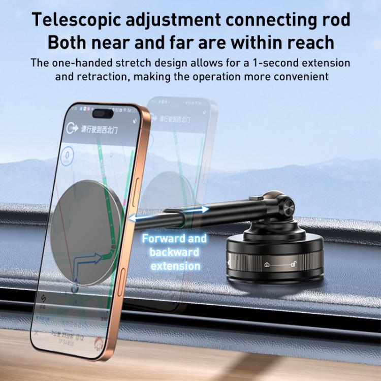 J34 Retractable Vacuum Adsorption Magnetic Car Phone Holder - Black