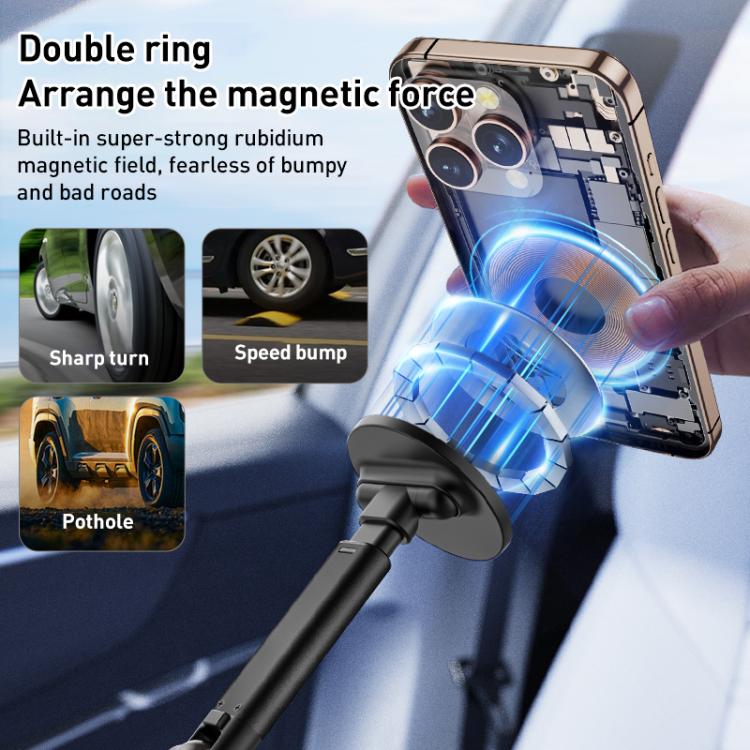 J34 Retractable Vacuum Adsorption Magnetic Car Phone Holder - Black