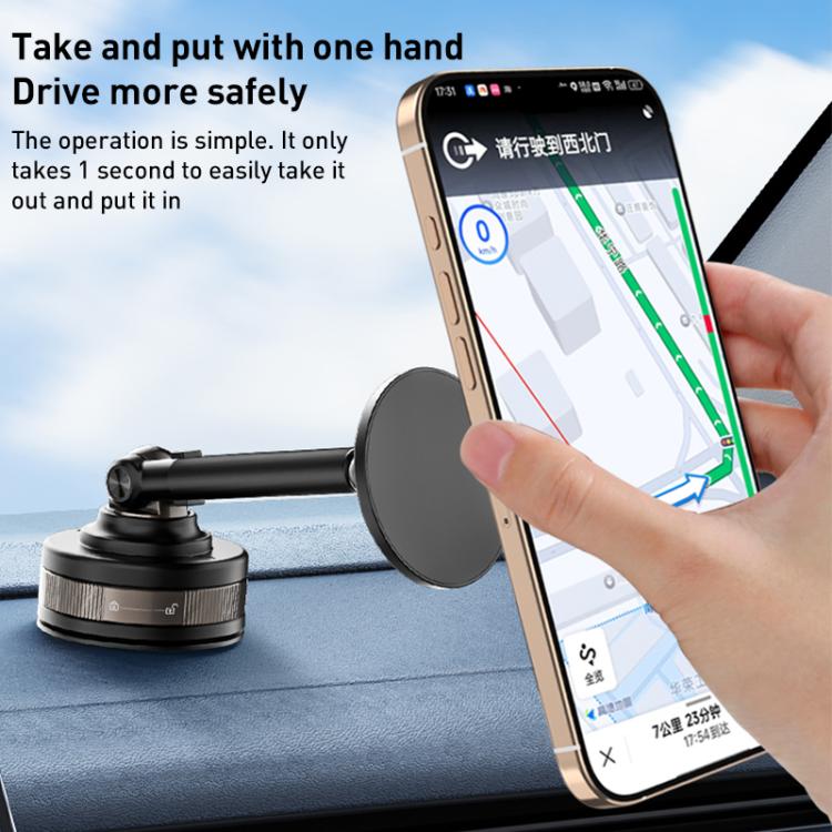 J34 Retractable Vacuum Adsorption Magnetic Car Phone Holder - Black