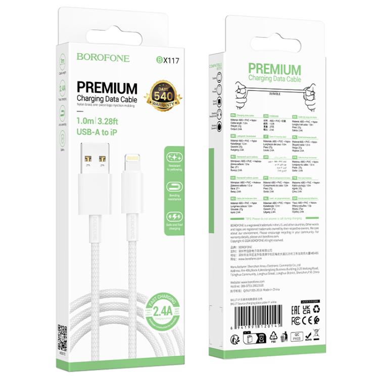 BOROFONE BX117 1m 2.4A USB to 8 Pin Source Charging Data Cable