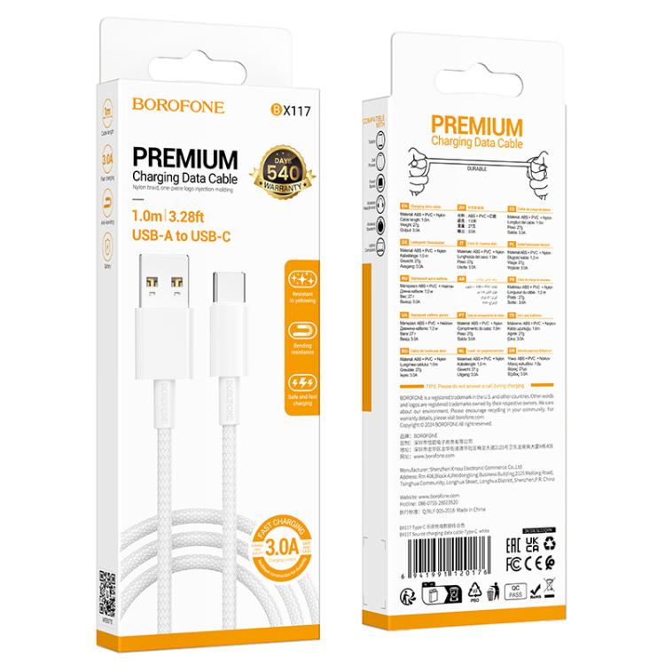 BOROFONE BX117 1m 3A USB to Type-C Source Charging Data Cable