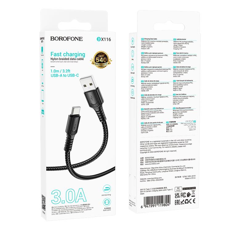 BOROFONE BX116 1m 3A USB to Type-C Certain Charging Data Cable