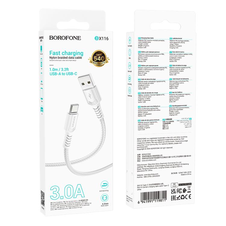 BOROFONE BX116 1m 3A USB to Type-C Certain Charging Data Cable