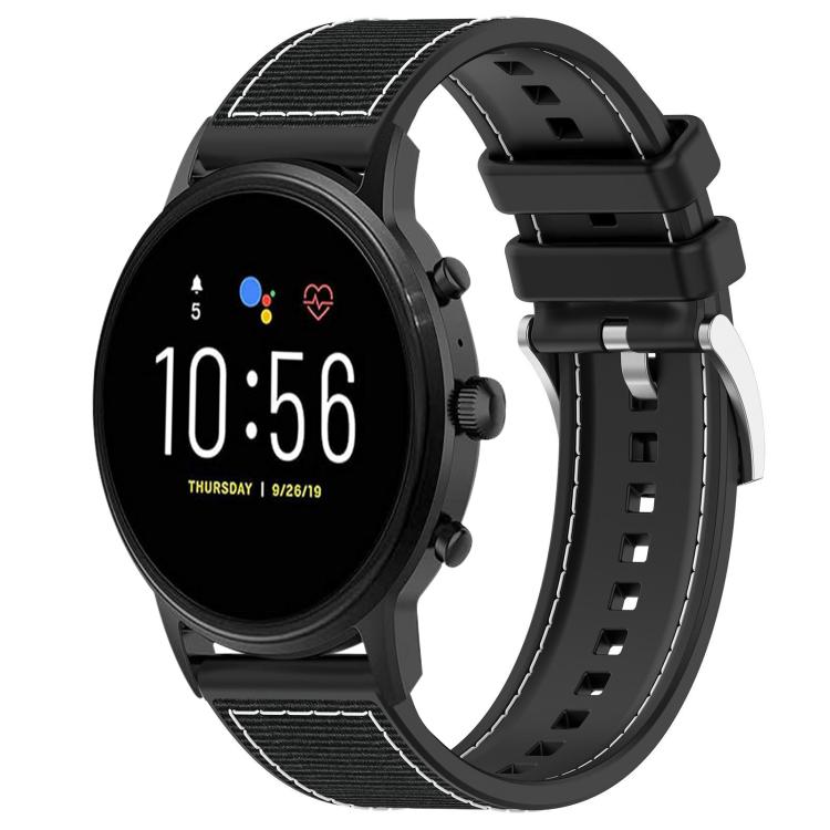 22mm For Fossil Gen 5 Carlyle / Julianna xDfind Hybrid Nylon Braid Silicone Watch Band
