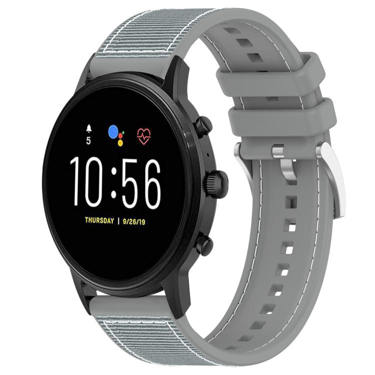 22mm For Fossil Gen 5 Carlyle / Julianna xDfind Hybrid Nylon Braid Silicone Watch Band