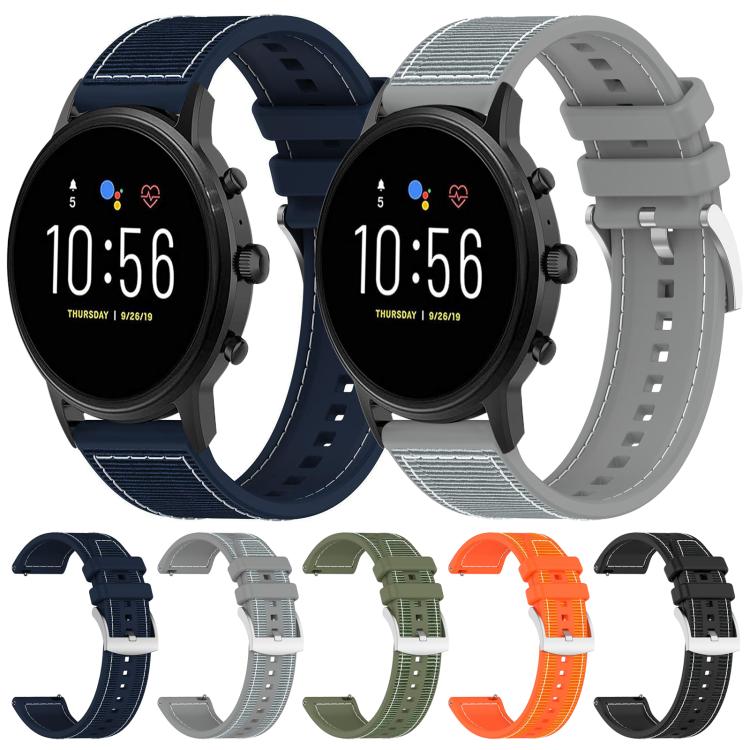 22mm For Fossil Gen 5 Carlyle / Julianna xDfind Hybrid Nylon Braid Silicone Watch Band