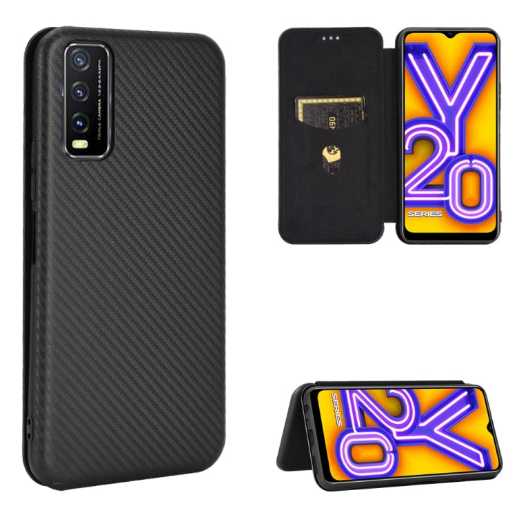 For Vivo Y20 / Y20i (Indian) Carbon Fiber Texture Horizontal Flip TPU + PC + PU Leather Case with Card Slot