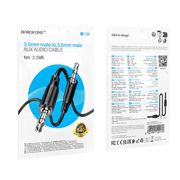 BOROFONE BL26 1m 3.5mm Male to Male Standard AUX Audio Cable - Black