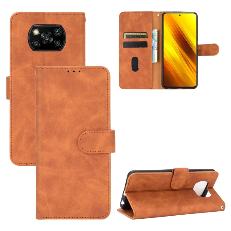 For Xiaomi Poco X3 NFC Solid Color Skin Feel Magnetic Buckle Horizontal Flip Calf Texture PU Leather Case with Holder & Card Slots & Wallet