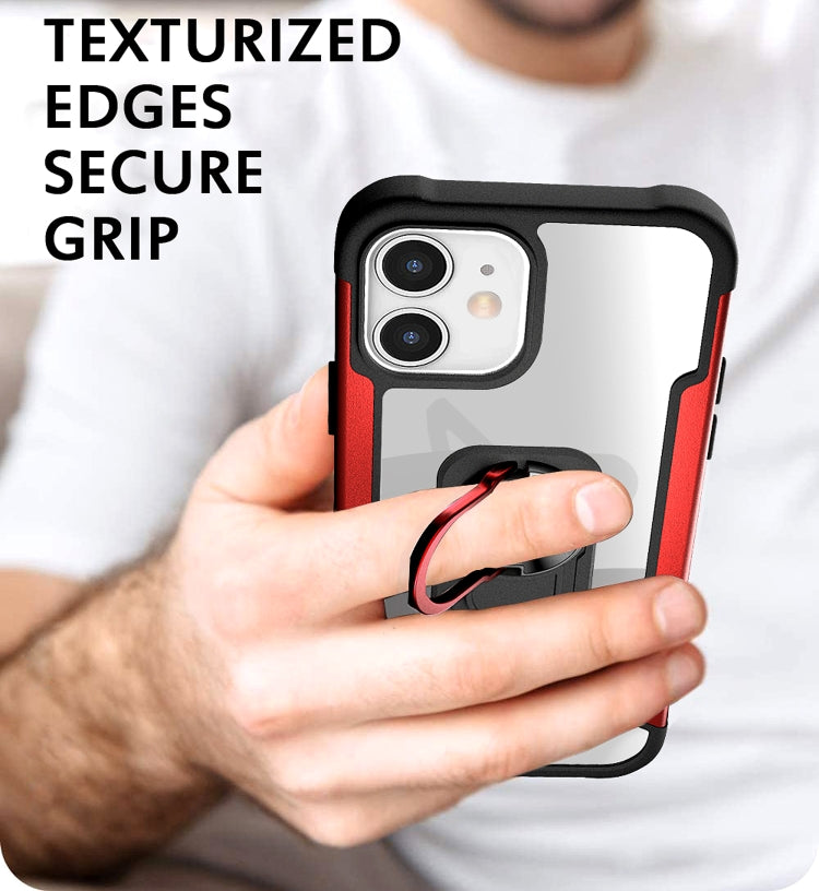 For iPhone 12 mini R-JUST PC +TPU + Metal Shockproof Protective Case with Ring Holder