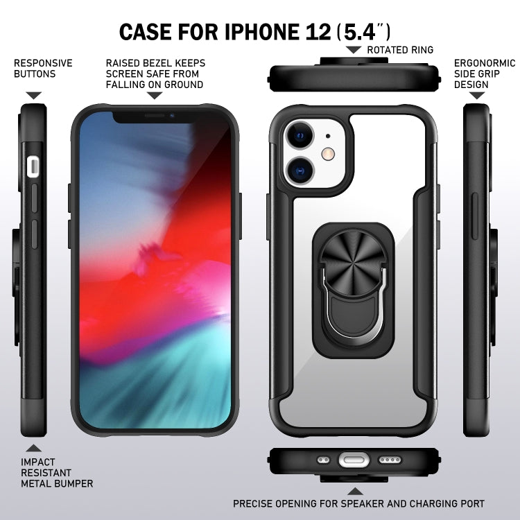 For iPhone 12 Pro Max R-JUST PC +TPU + Metal Shockproof Protective Case with Ring Holder