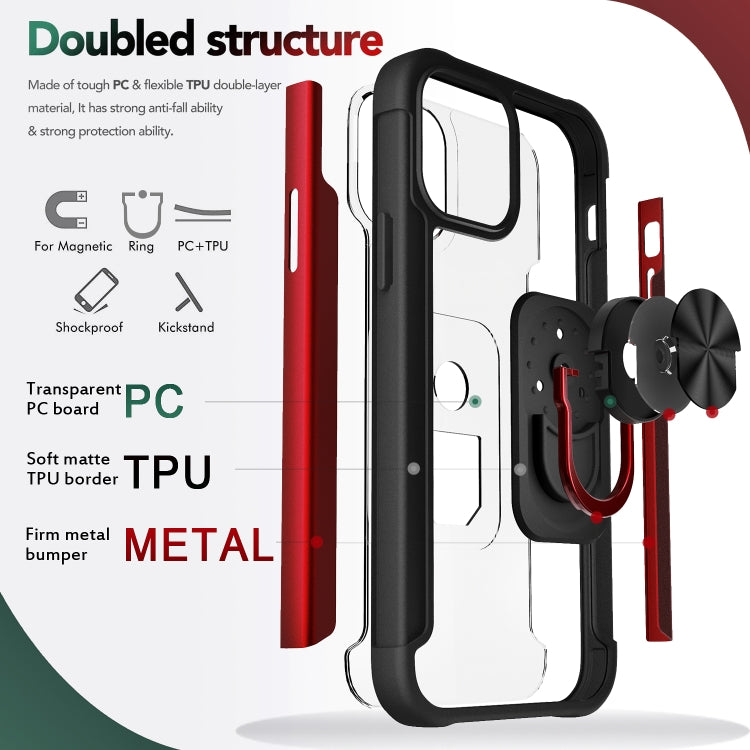 For iPhone 12 Pro Max R-JUST PC +TPU + Metal Shockproof Protective Case with Ring Holder