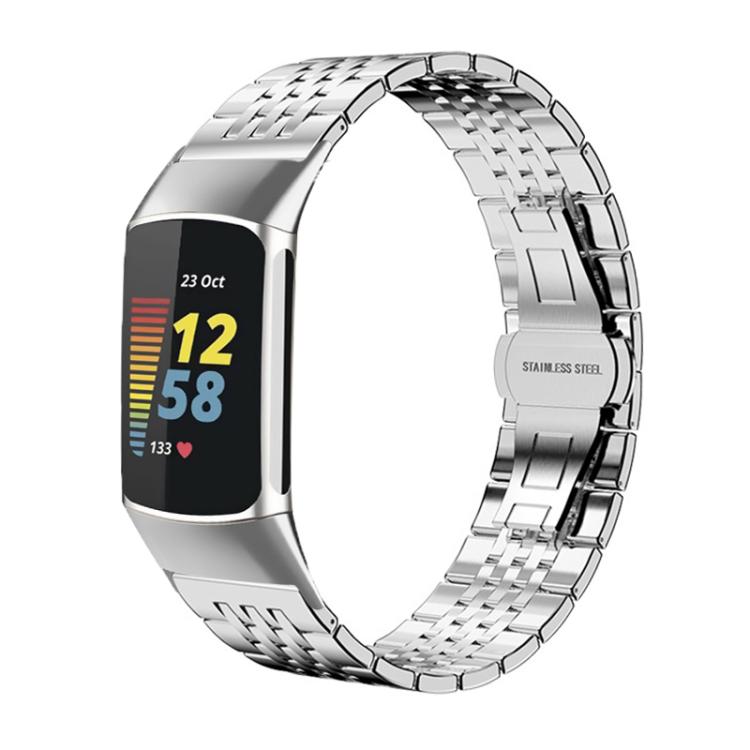 For Fitbit Charge 6 / 5 18mm xDfind Seven-bead Solid Stainless Steel Watch Band