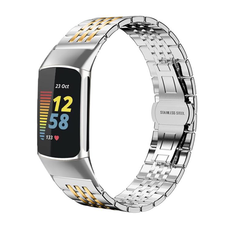 For Fitbit Charge 6 / 5 18mm xDfind Seven-bead Solid Stainless Steel Watch Band