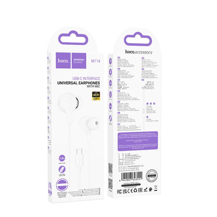 hoco M114 Type-C Jia Universal Digital Earphones with Microphone