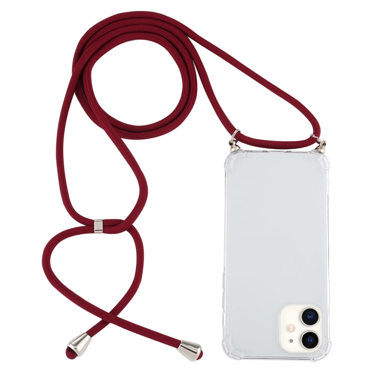 For iPhone 12 mini Four-Corner Shockproof Transparent TPU Case with Lanyard