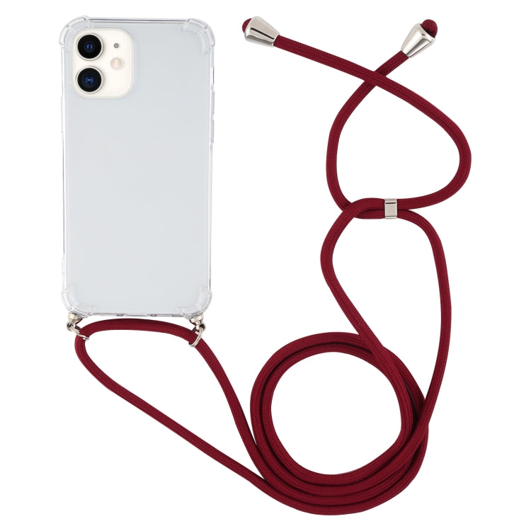 For iPhone 12 mini Four-Corner Shockproof Transparent TPU Case with Lanyard