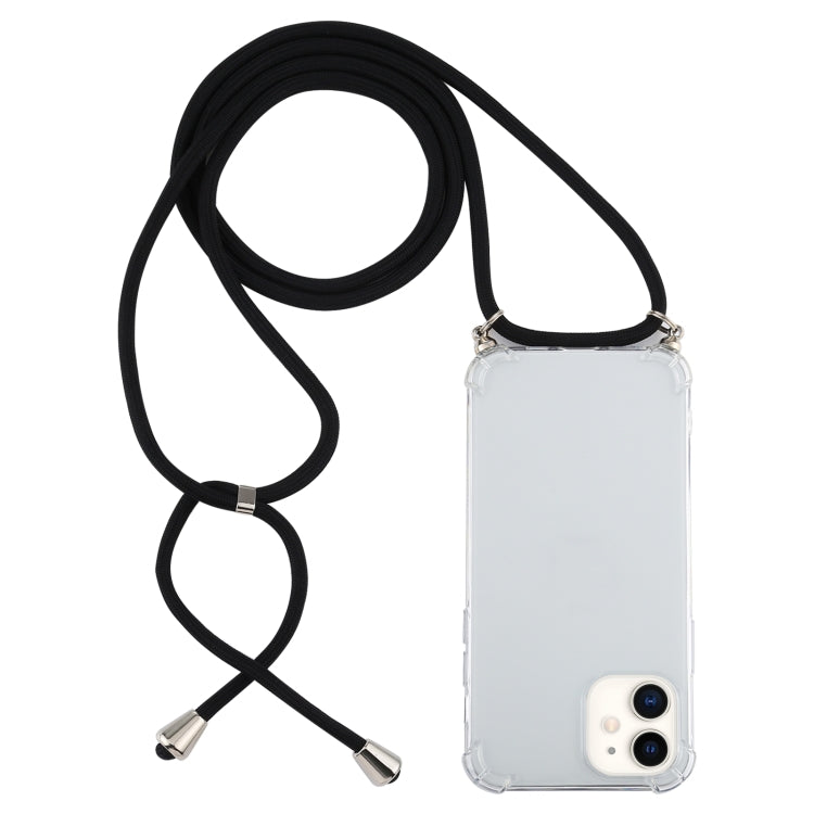 For iPhone 12 mini Four-Corner Shockproof Transparent TPU Case with Lanyard