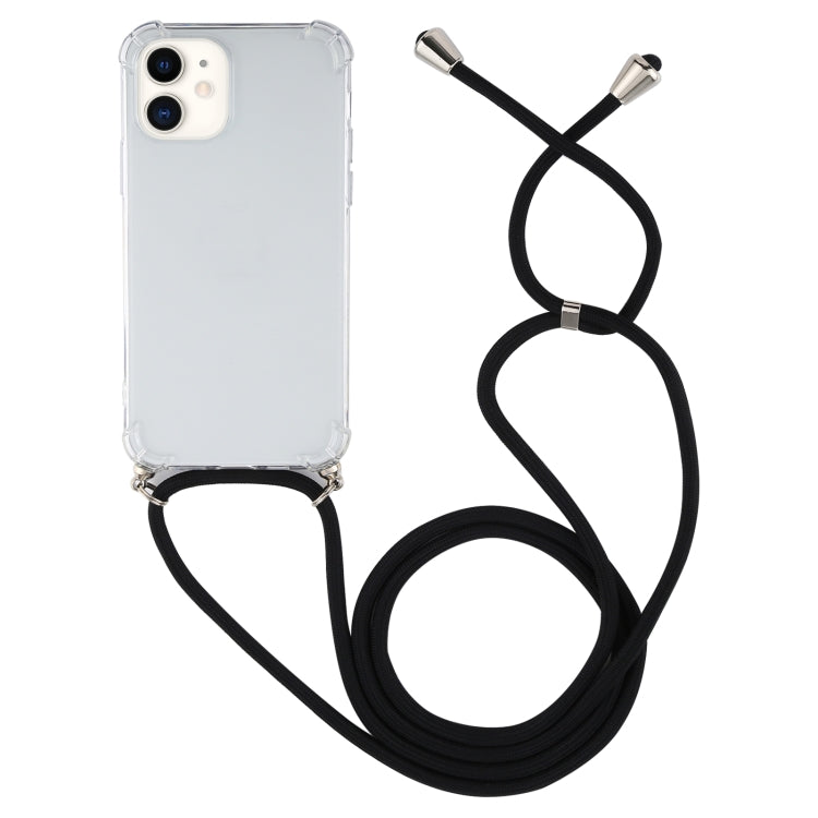 For iPhone 12 mini Four-Corner Shockproof Transparent TPU Case with Lanyard