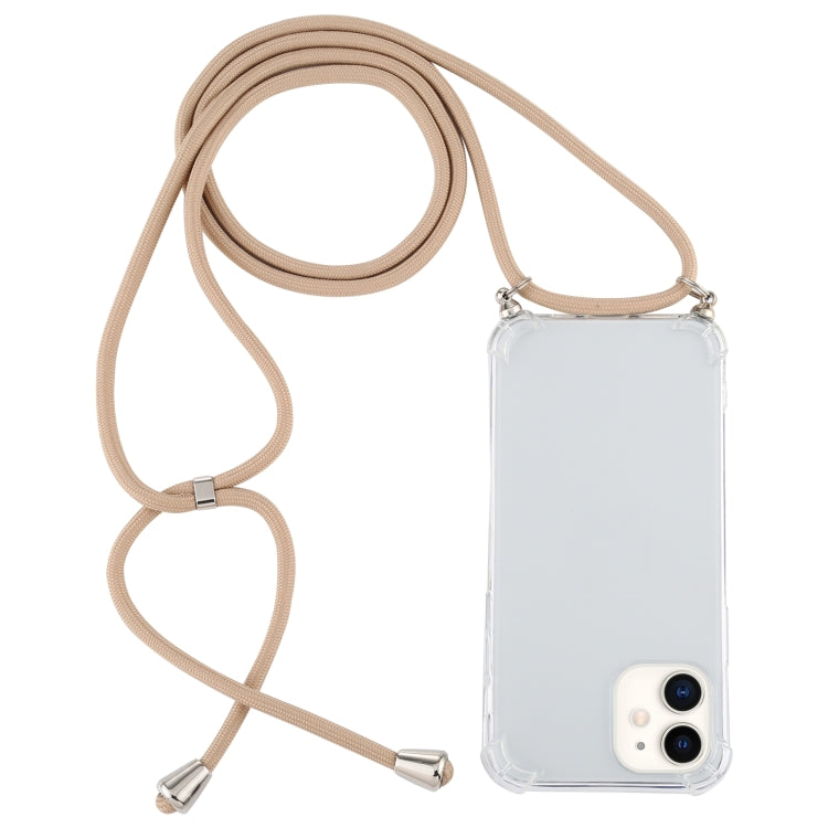 For iPhone 12 mini Four-Corner Shockproof Transparent TPU Case with Lanyard