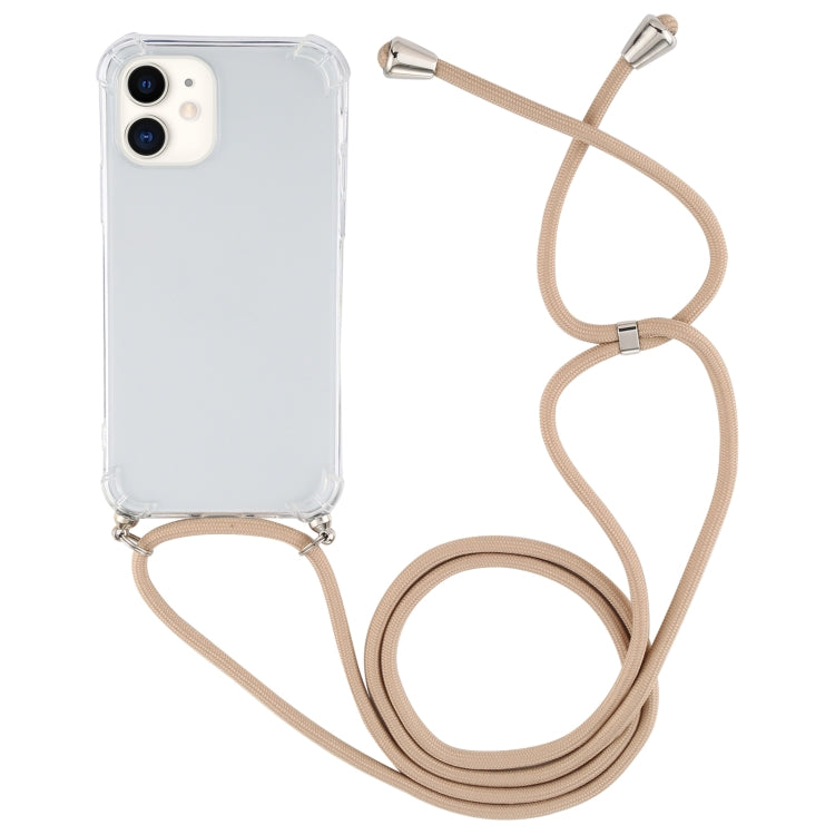 For iPhone 12 mini Four-Corner Shockproof Transparent TPU Case with Lanyard