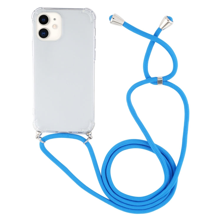 For iPhone 12 mini Four-Corner Shockproof Transparent TPU Case with Lanyard