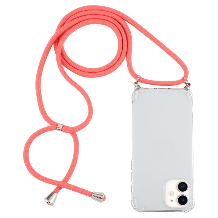 For iPhone 12 mini Four-Corner Shockproof Transparent TPU Case with Lanyard