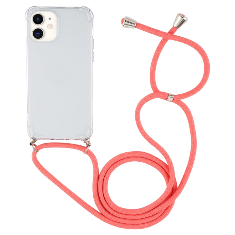For iPhone 12 mini Four-Corner Shockproof Transparent TPU Case with Lanyard