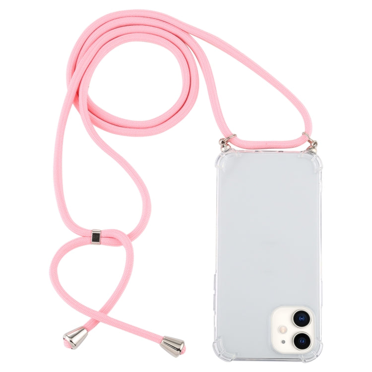 For iPhone 12 mini Four-Corner Shockproof Transparent TPU Case with Lanyard