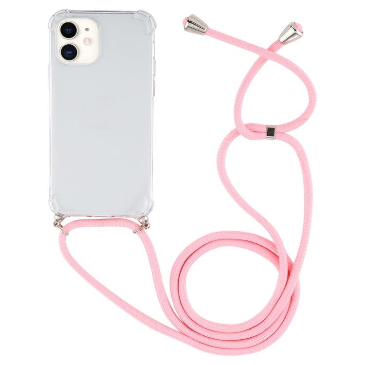 For iPhone 12 mini Four-Corner Shockproof Transparent TPU Case with Lanyard