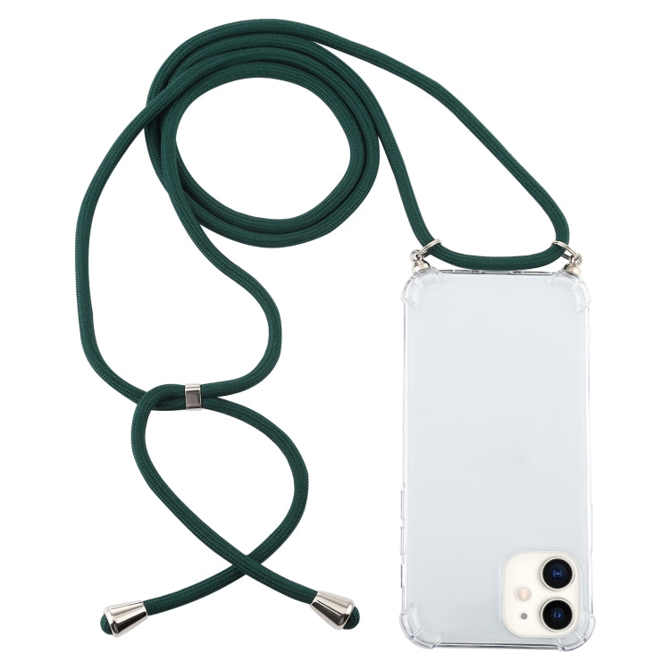 For iPhone 12 mini Four-Corner Shockproof Transparent TPU Case with Lanyard