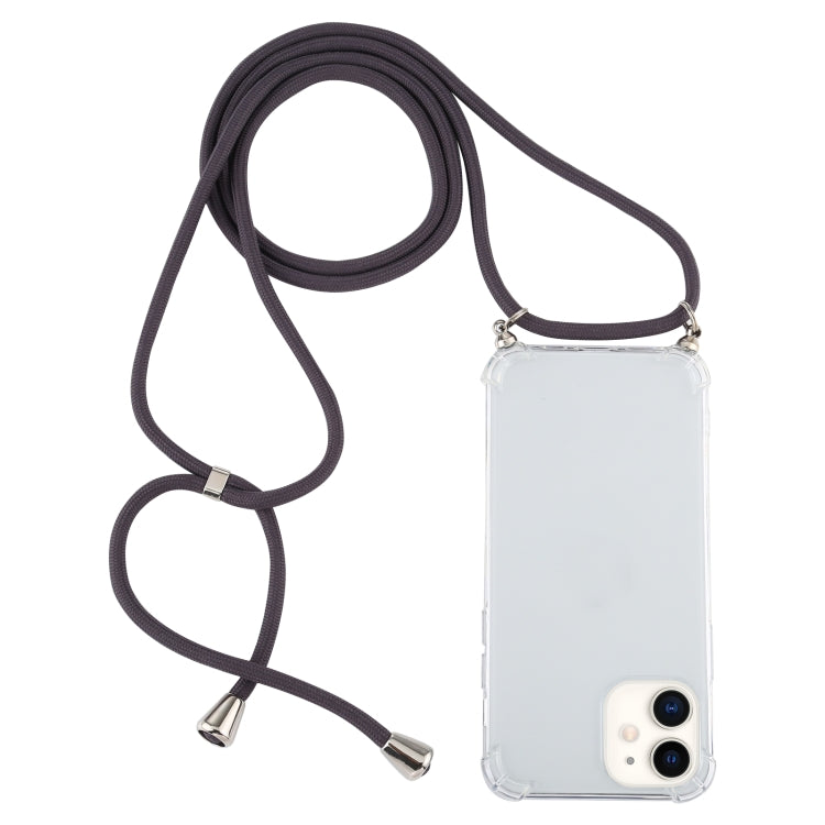 For iPhone 12 mini Four-Corner Shockproof Transparent TPU Case with Lanyard