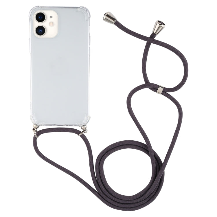 For iPhone 12 mini Four-Corner Shockproof Transparent TPU Case with Lanyard