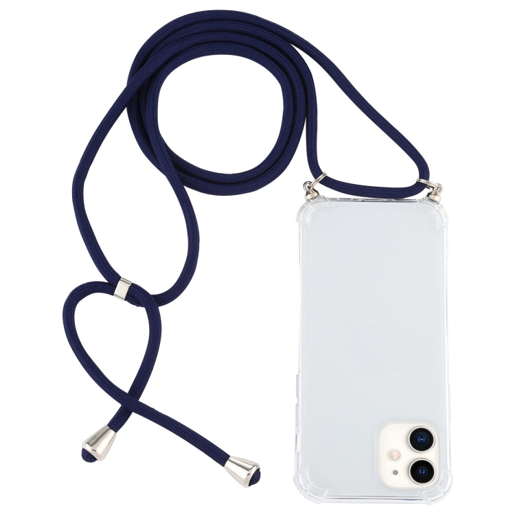 For iPhone 12 mini Four-Corner Shockproof Transparent TPU Case with Lanyard