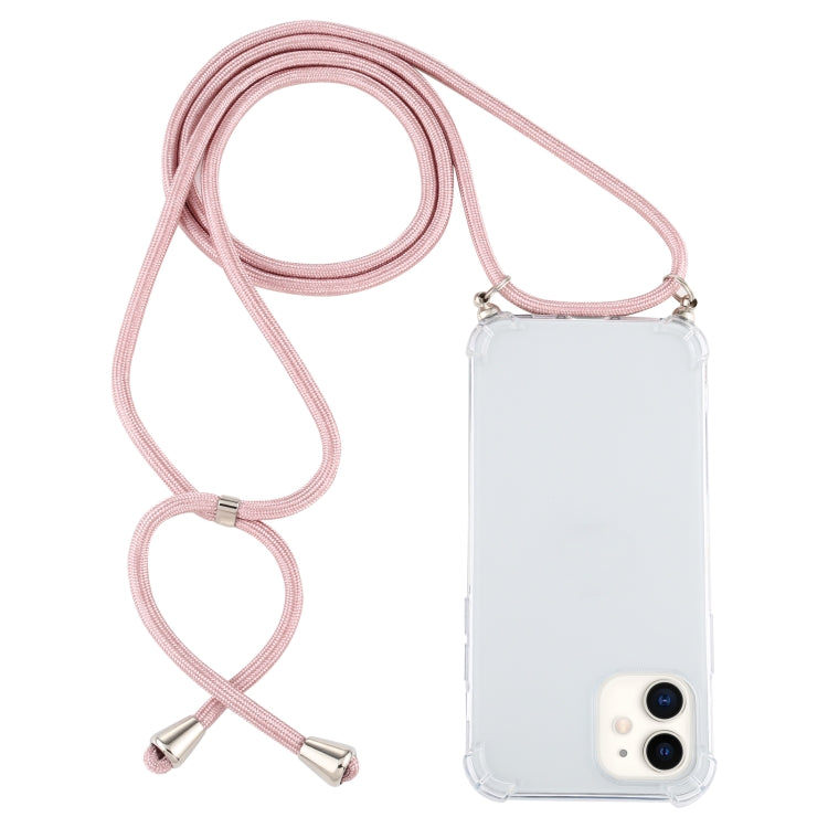 For iPhone 12 mini Four-Corner Shockproof Transparent TPU Case with Lanyard