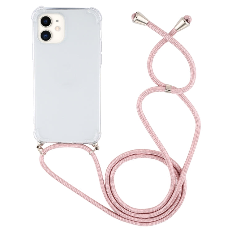For iPhone 12 mini Four-Corner Shockproof Transparent TPU Case with Lanyard