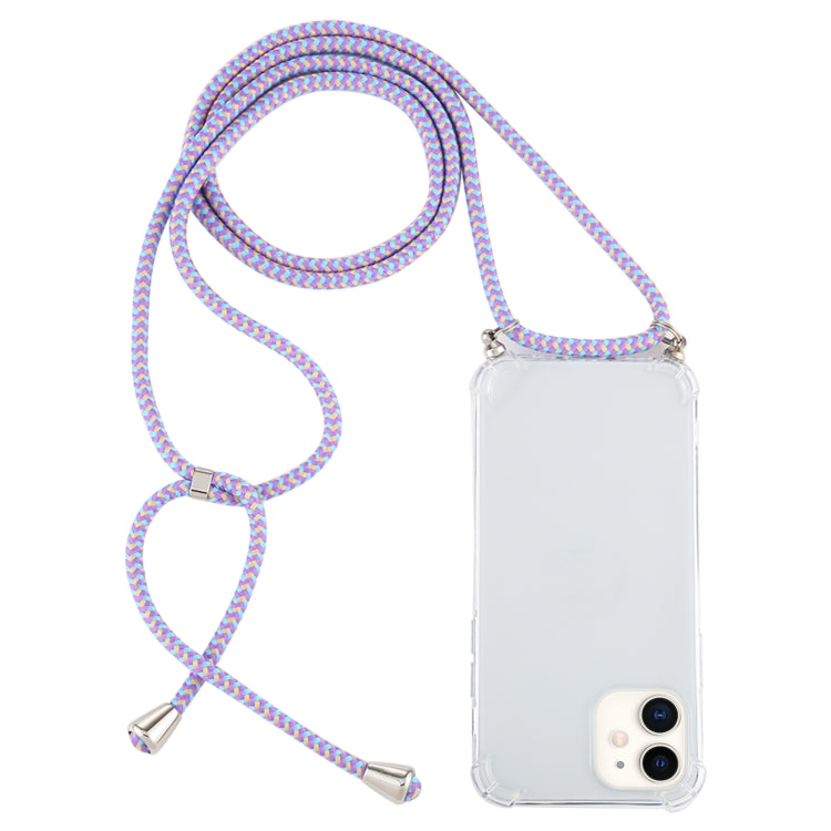 For iPhone 12 mini Four-Corner Shockproof Transparent TPU Case with Lanyard