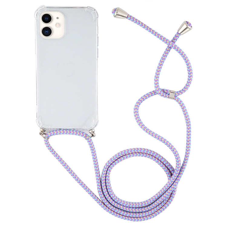 For iPhone 12 mini Four-Corner Shockproof Transparent TPU Case with Lanyard