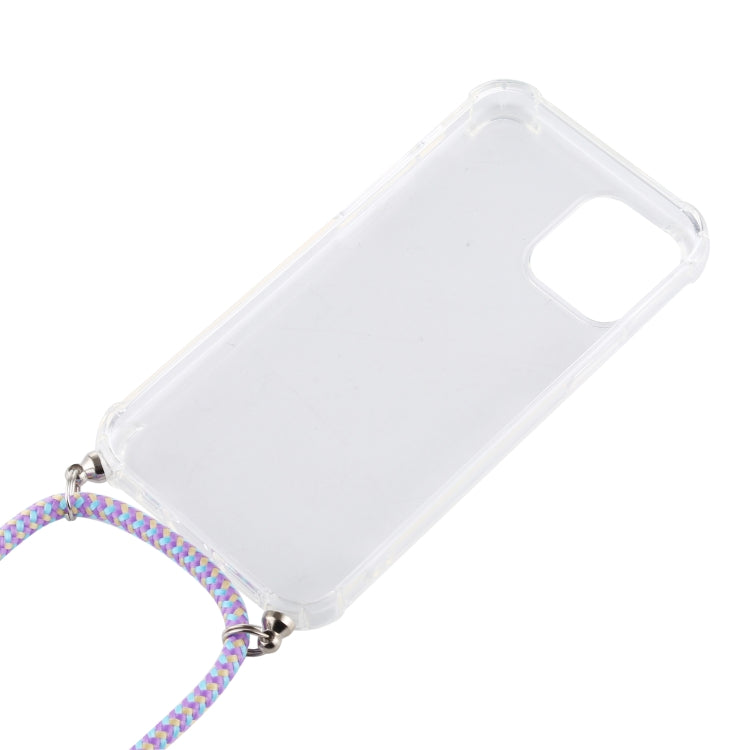 For iPhone 12 mini Four-Corner Shockproof Transparent TPU Case with Lanyard