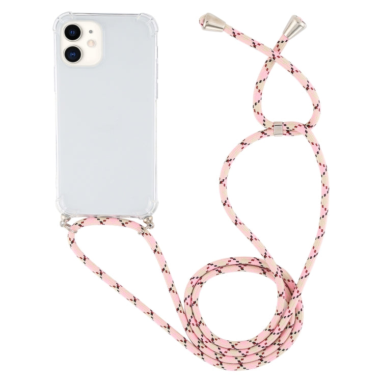 For iPhone 12 mini Four-Corner Shockproof Transparent TPU Case with Lanyard