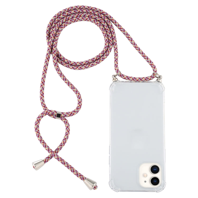 For iPhone 12 mini Four-Corner Shockproof Transparent TPU Case with Lanyard