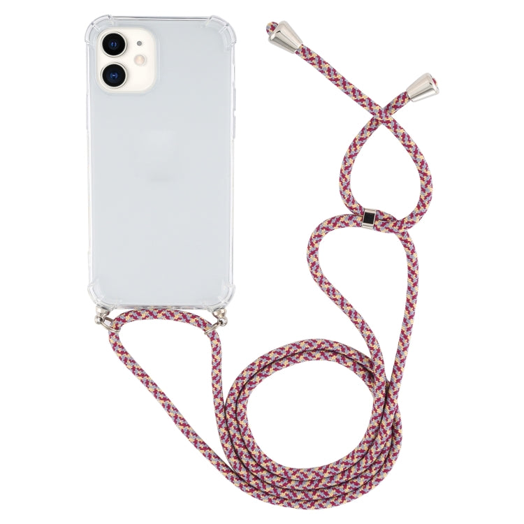 For iPhone 12 mini Four-Corner Shockproof Transparent TPU Case with Lanyard
