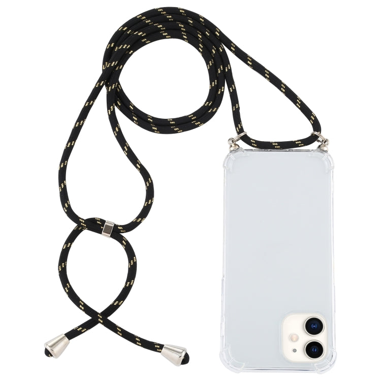 For iPhone 12 mini Four-Corner Shockproof Transparent TPU Case with Lanyard