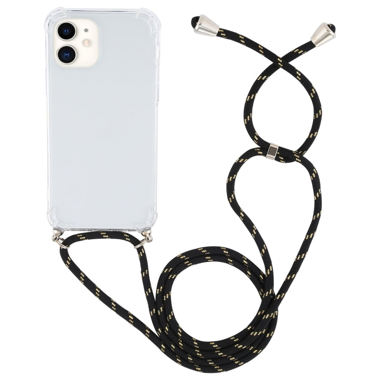 For iPhone 12 mini Four-Corner Shockproof Transparent TPU Case with Lanyard
