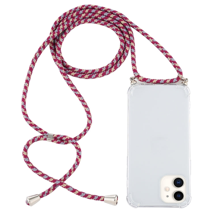 For iPhone 12 mini Four-Corner Shockproof Transparent TPU Case with Lanyard