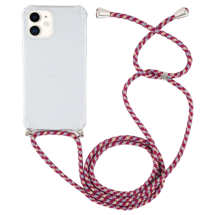For iPhone 12 mini Four-Corner Shockproof Transparent TPU Case with Lanyard