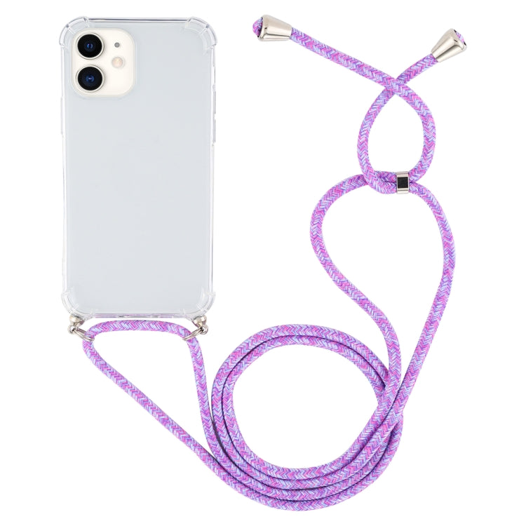 For iPhone 12 mini Four-Corner Shockproof Transparent TPU Case with Lanyard