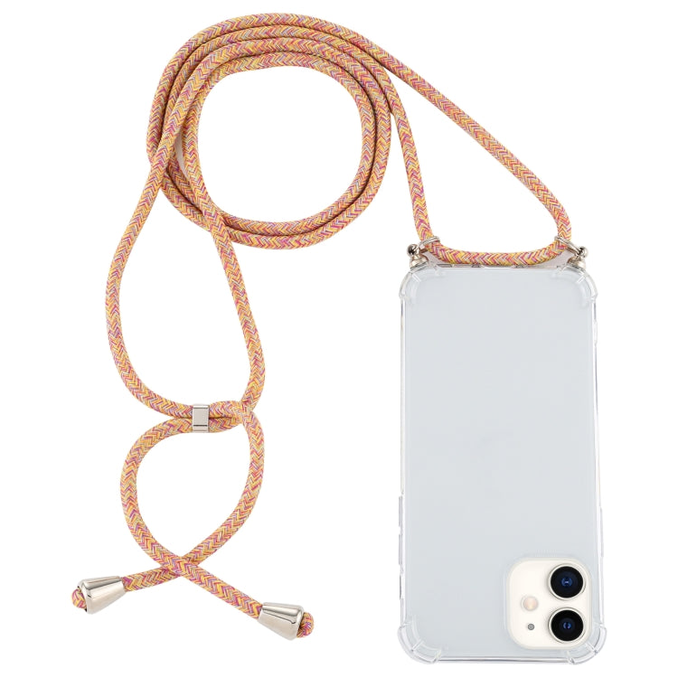 For iPhone 12 mini Four-Corner Shockproof Transparent TPU Case with Lanyard